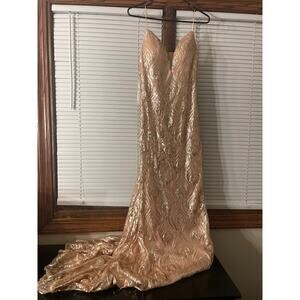 Madison James size 6 sequence prom, wedding dress rose gold gold.